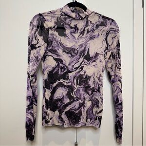 Trendy Purple and Black Swirl Long Sleeve Blouse